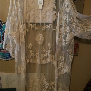 NWT cream/off white lace stitch duster 2X